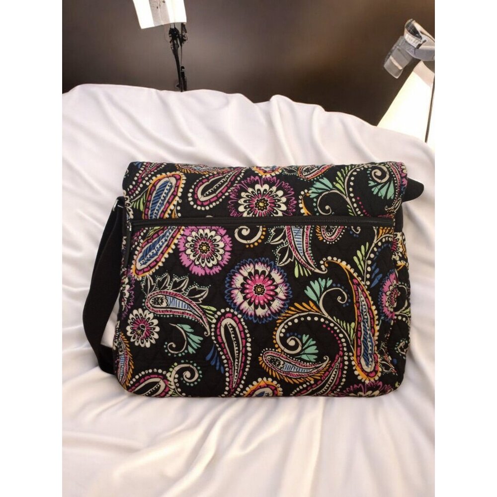 Vera Bradley Black Paisley Foldover Laptop Book Bag. - Picture 2 of 16